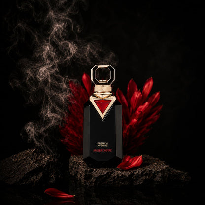 french avenue amber empire bottle in a black background