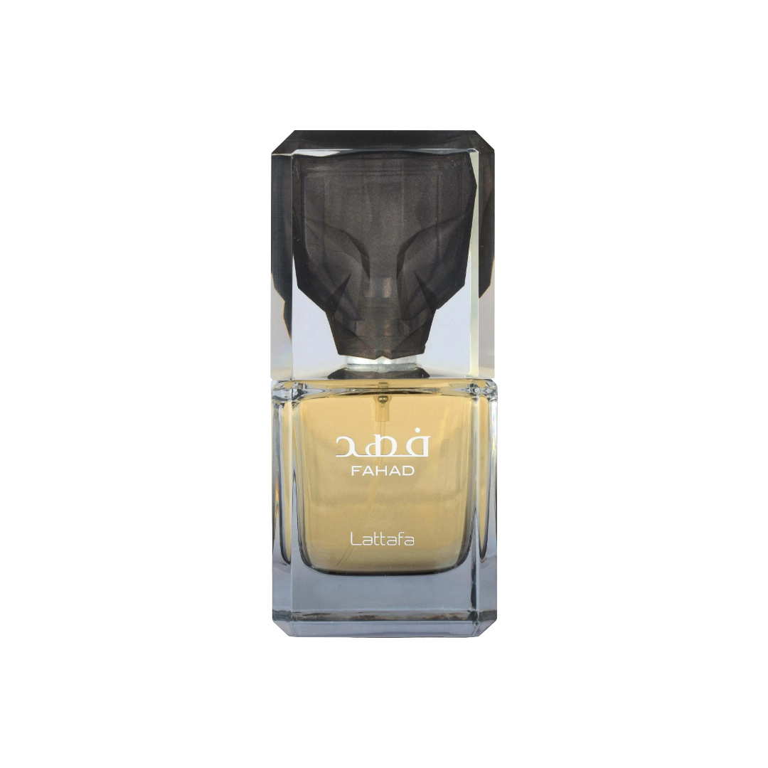 Lattafa Fahad perfume bottle on the front, set against a plain white background.