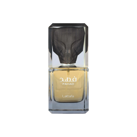 Lattafa Fahad perfume bottle on the front, set against a plain white background.