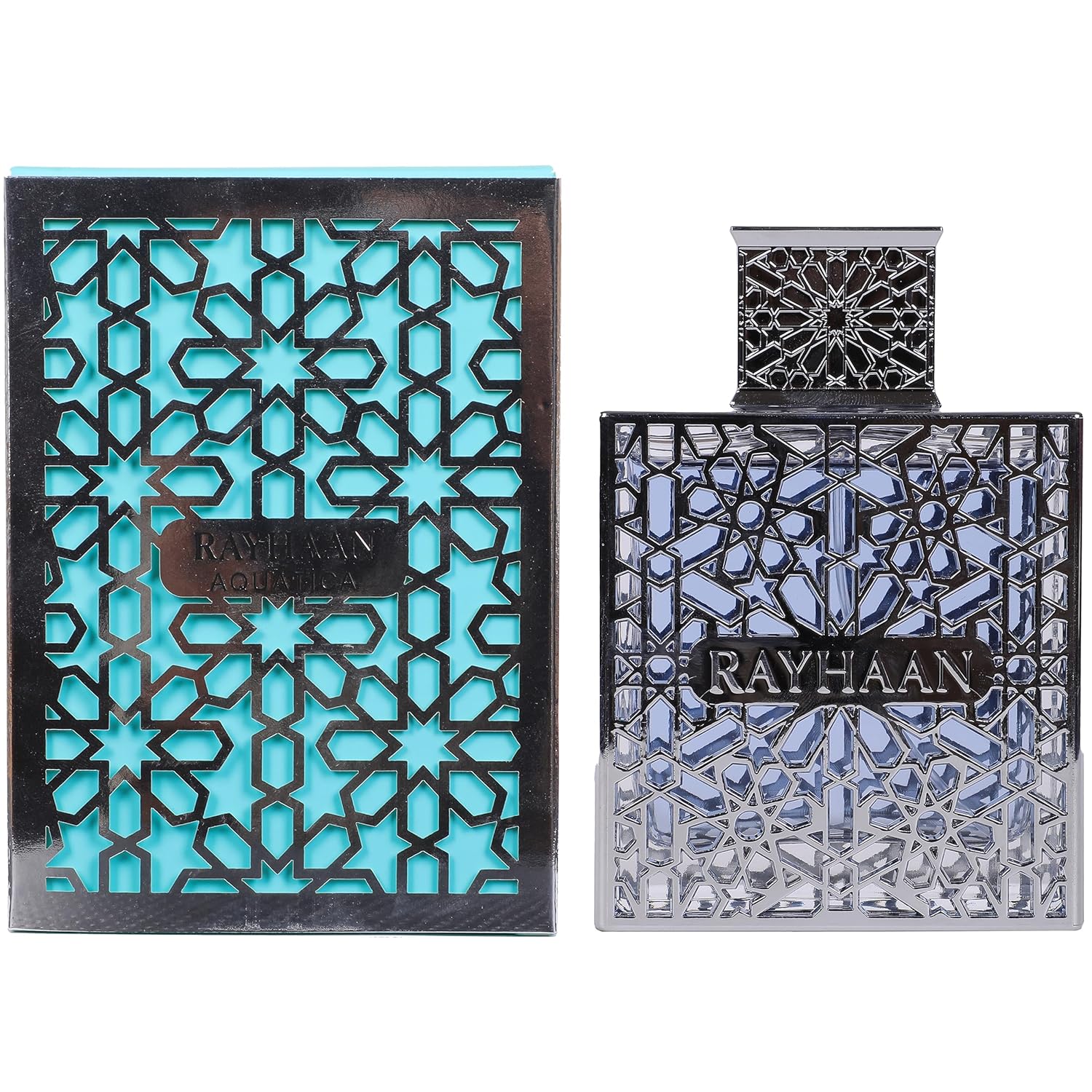 Rayhaan Aquatica and packaging with 'Rayhaan' branding on a white background